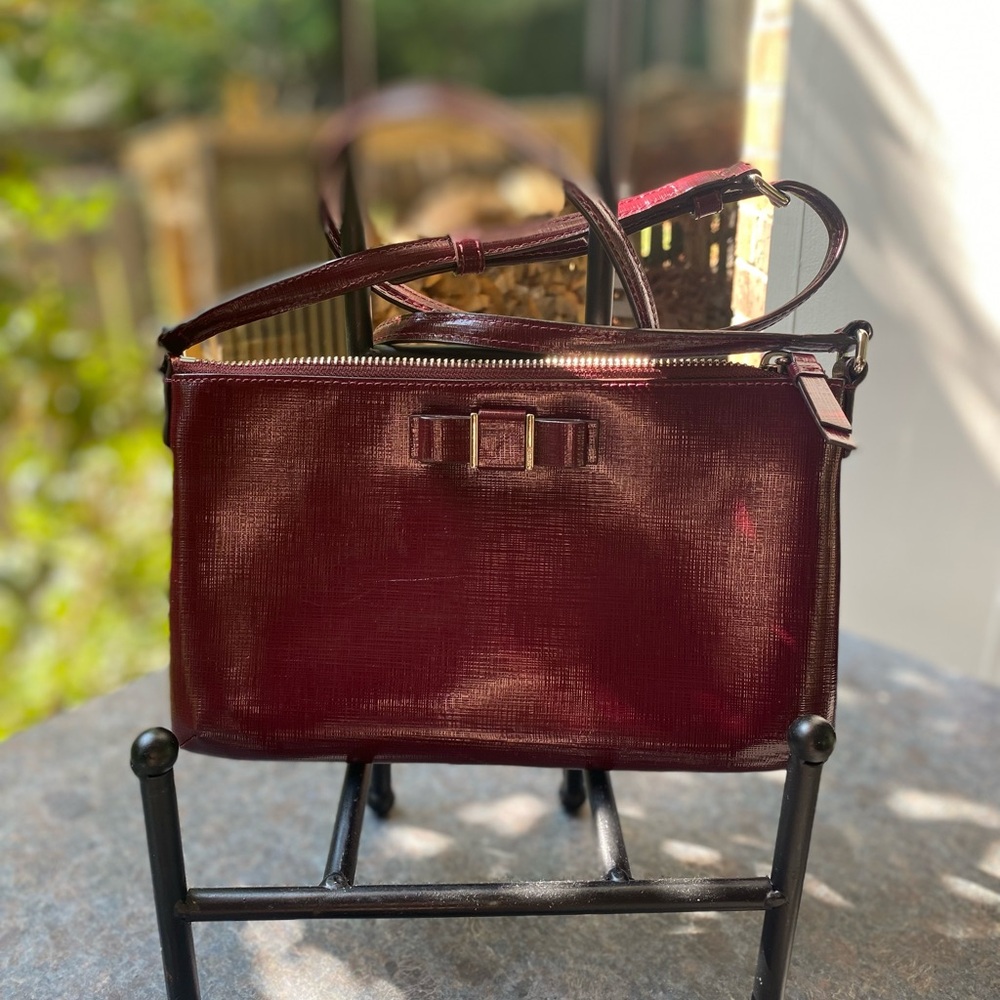 COACH Burgundy Patent Leather Crossbody with Bow